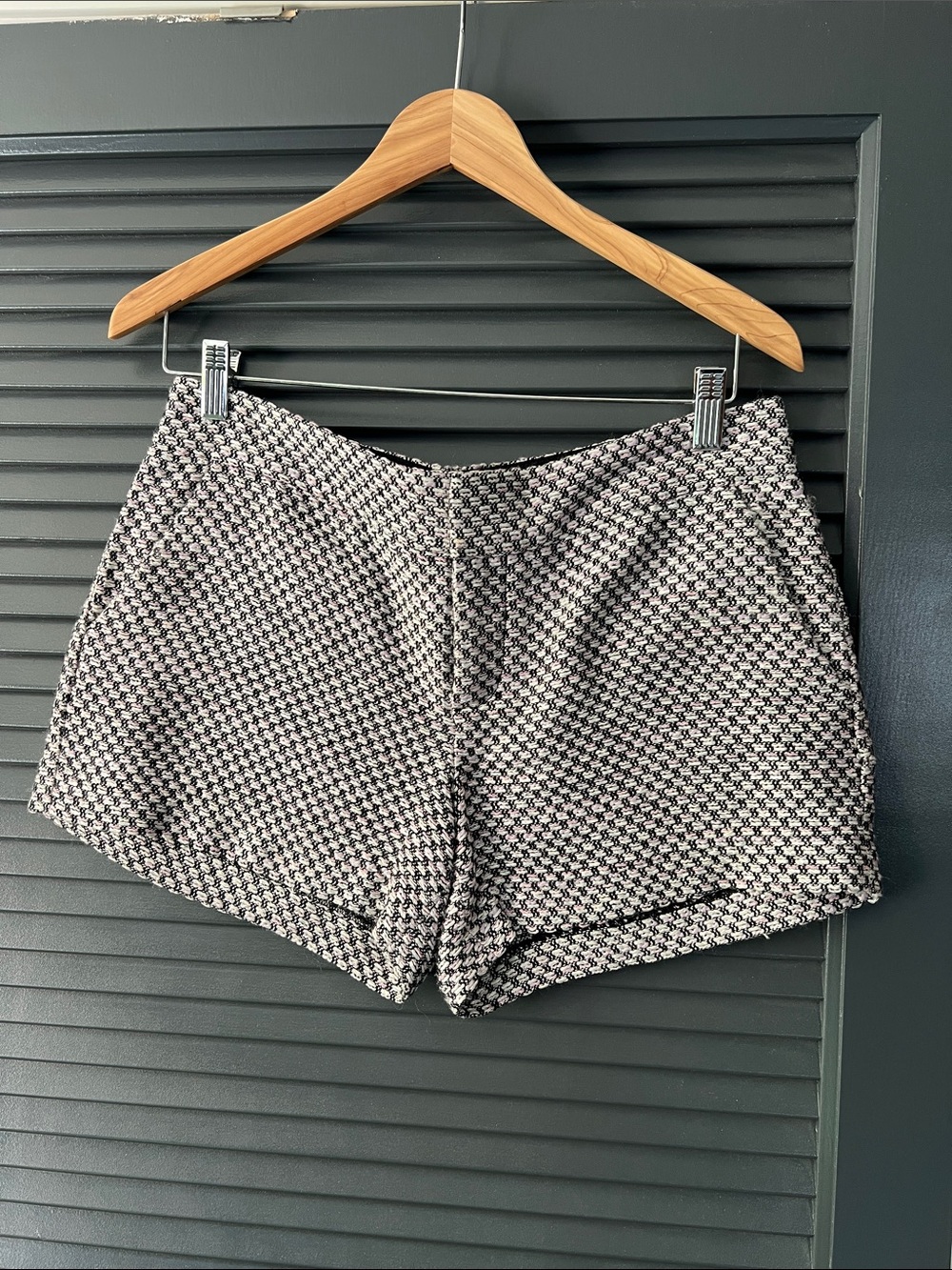Club Monaco Black White and Light Pink Tweed High-Waist Shorts